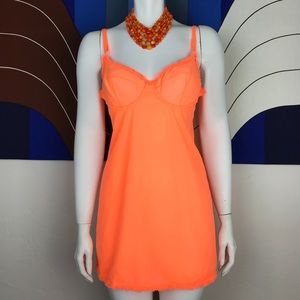 Vintage Rose Marx Creation Neon Orange Ruffle Slip